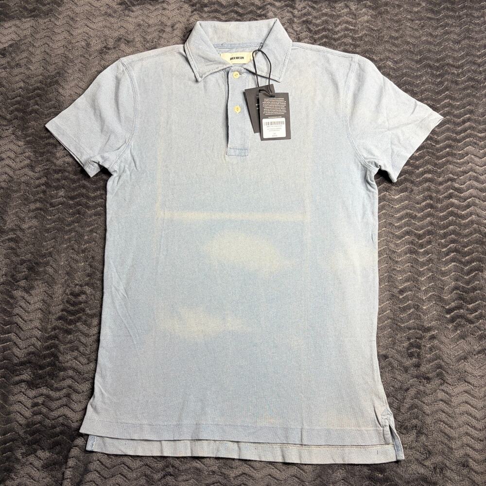 Buck Mason Shirt men Size XS Blue Indigo Dipped Cotton Polo Short Sleeve NWT